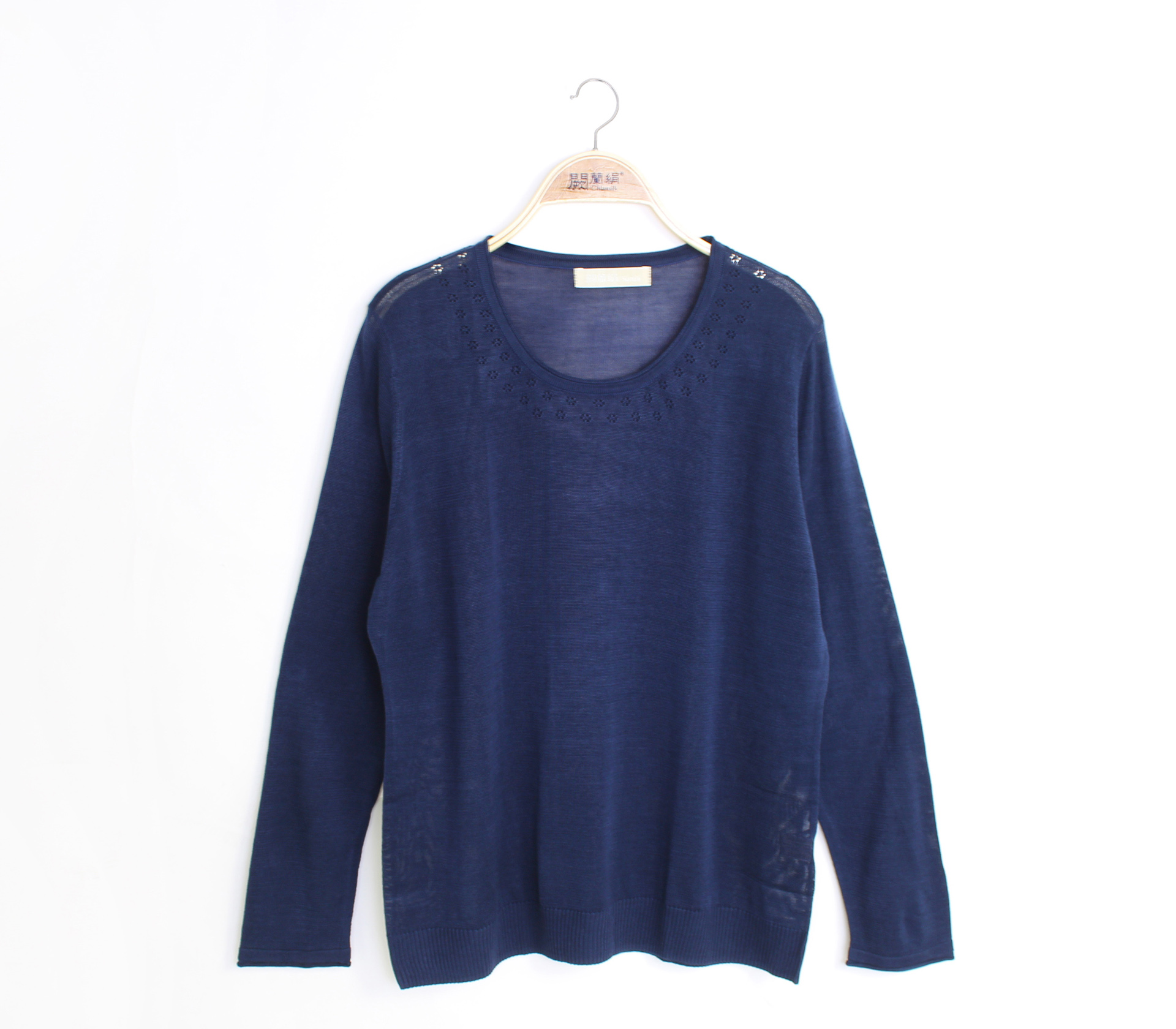 闕蘭絹舒適感100%蠶絲針織上衣-611(藍)